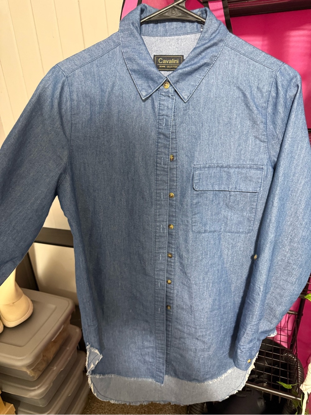 Cavalini Men's Medium Blue Denim Button-Down Shirt